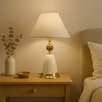 BENE Labis Modern Indoor Table Lamp | Premium Home Decor Cream and Gold Bedside Desk lamp