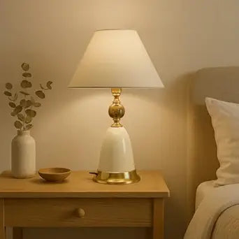 BENE Labis Modern Indoor Table Lamp | Premium Home Decor Cream and Gold Bedside Desk lamp