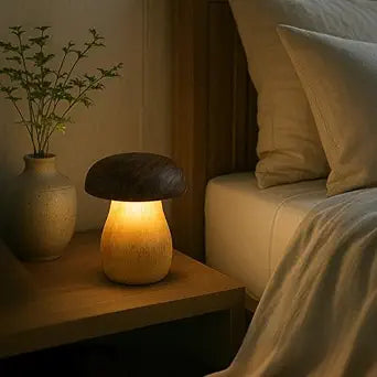 Ikari Homes Handcrafted Wooden LED Mushroom Lamp