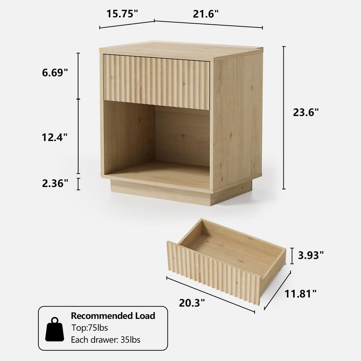 Sophisticated Fluted Light Oak Nightstand