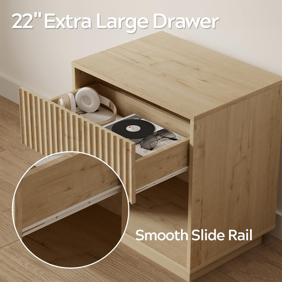Sophisticated Fluted Light Oak Nightstand