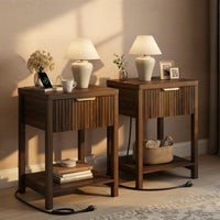 Fluted Walnut Charging Nightstand Set
