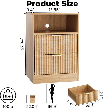 Natural Fluted Smart Nightstand Set