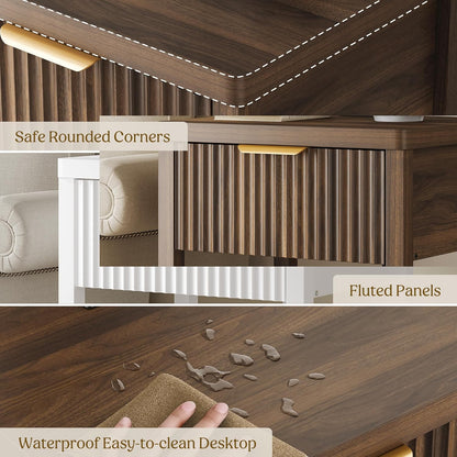 Fluted Walnut Charging Nightstand Set