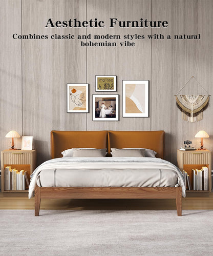 Fluted Oak Charging Nightstand Pair
