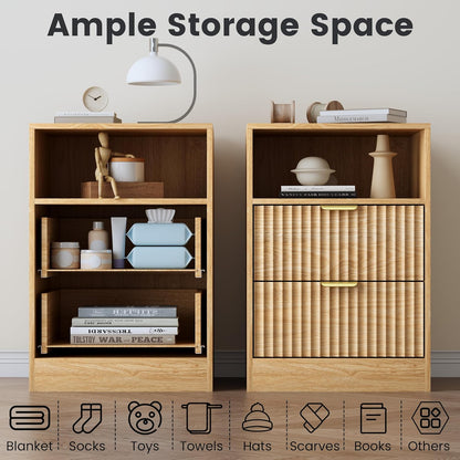 Natural Fluted Smart Nightstand Set