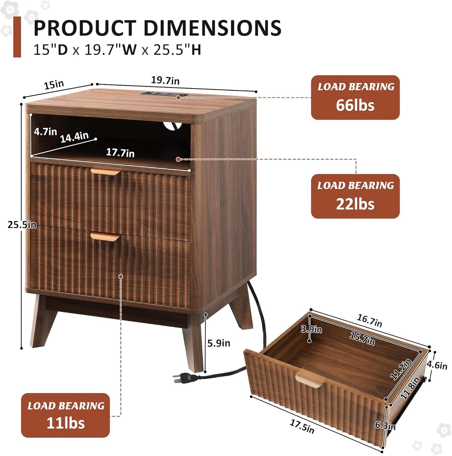 Artisan Fluted Charging Nightstand