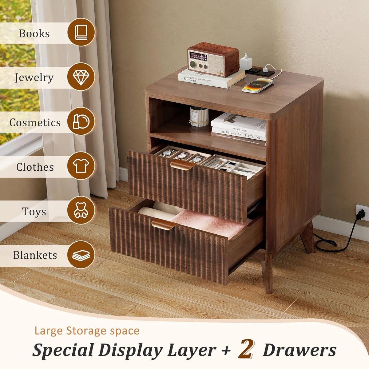 Artisan Fluted Charging Nightstand