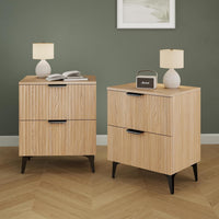 Fluted Oak Charging Nightstand Pair