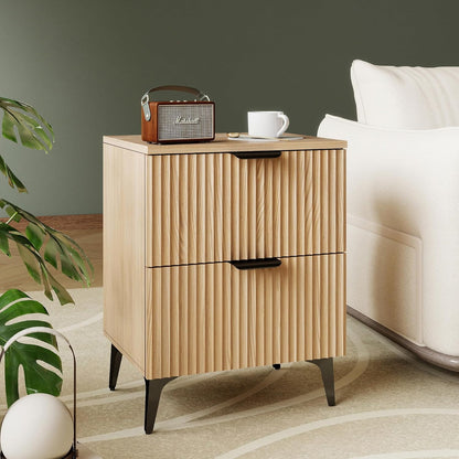Fluted Oak Charging Nightstand Pair