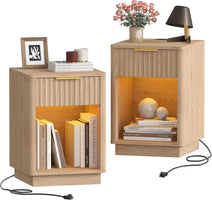 Fluted Oak Charging Nightstand Pair