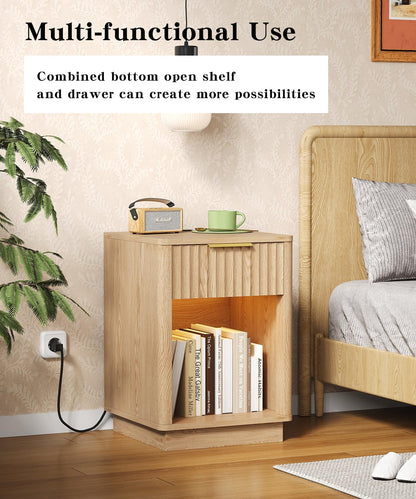 Fluted Oak Charging Nightstand Pair