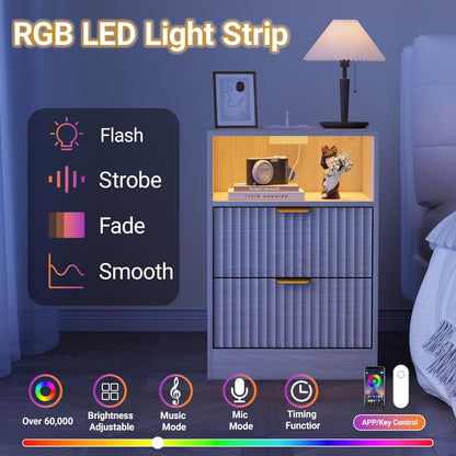 Natural Fluted Smart Nightstand Set