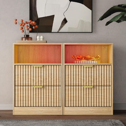 Natural Fluted Smart Nightstand Set
