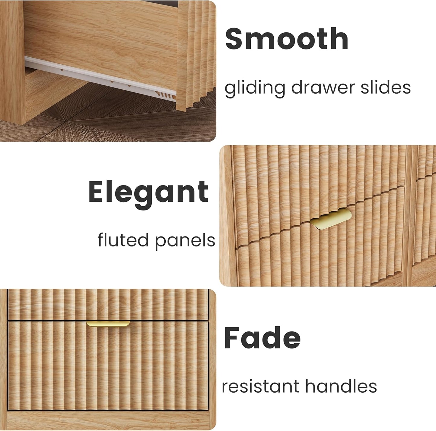 Natural Fluted Smart Nightstand Set