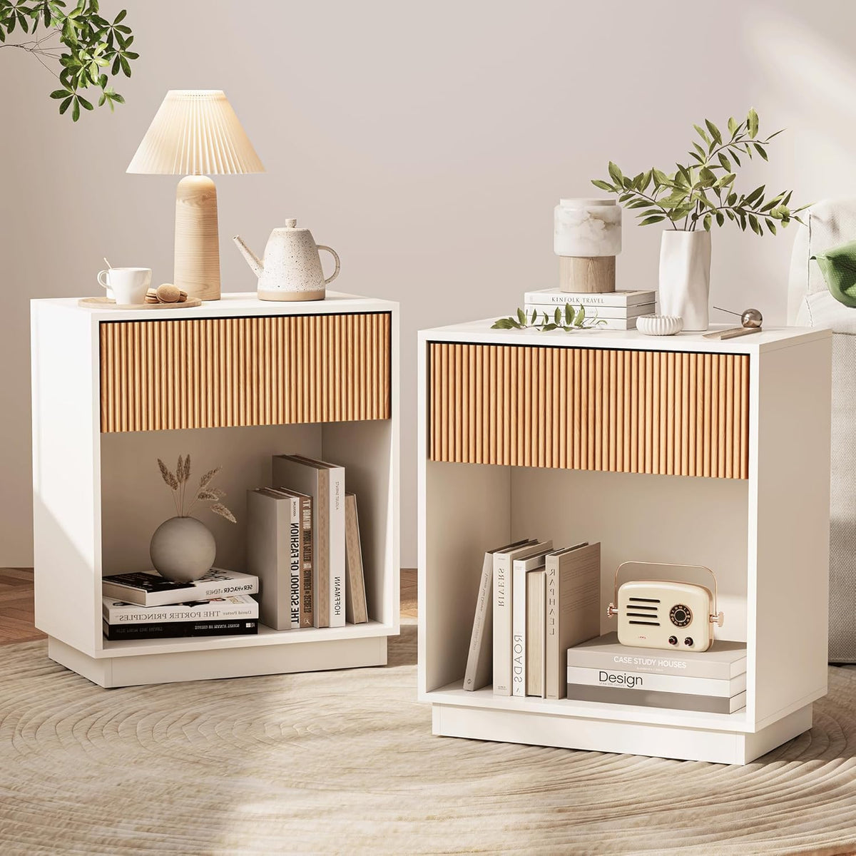 Architectural Fluted Nightstand Pair