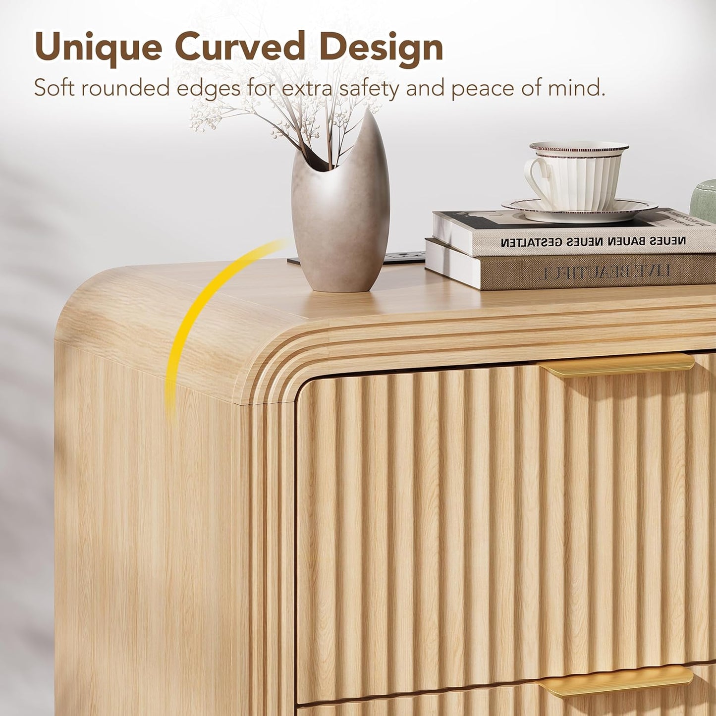 Modern Fluted Charging Nightstand Set
