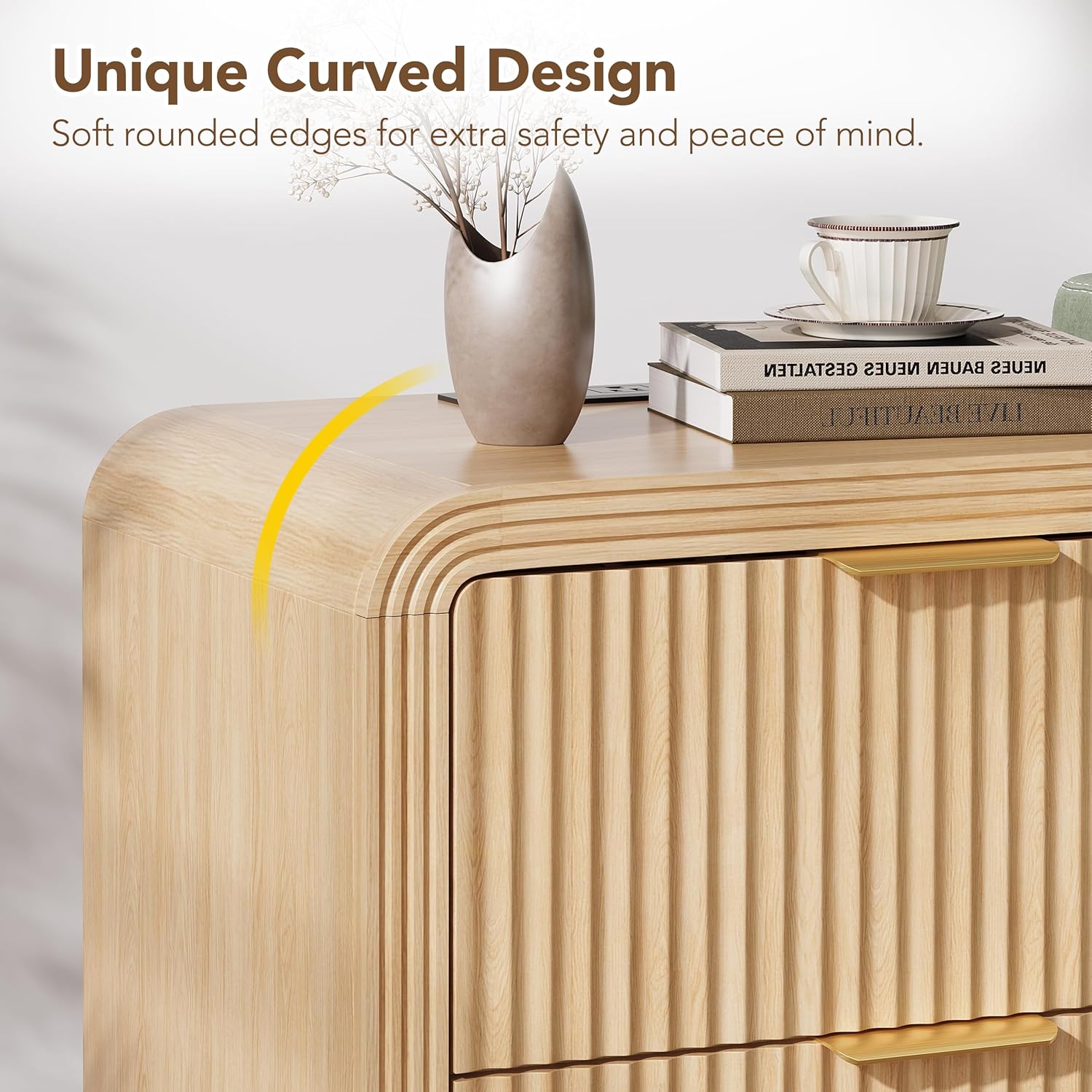 Modern Fluted Charging Nightstand Set