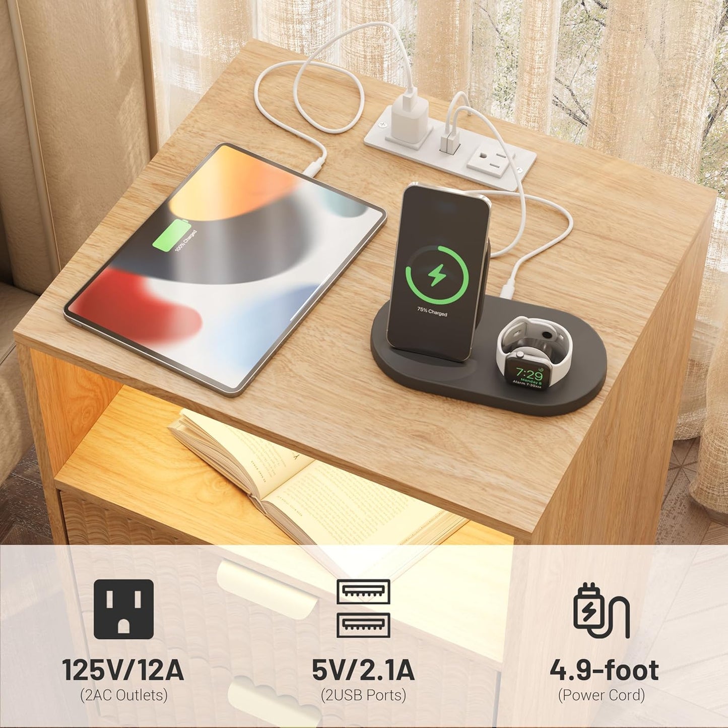 Natural Fluted Smart Nightstand Set