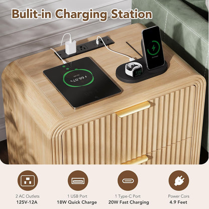 Modern Fluted Charging Nightstand Set