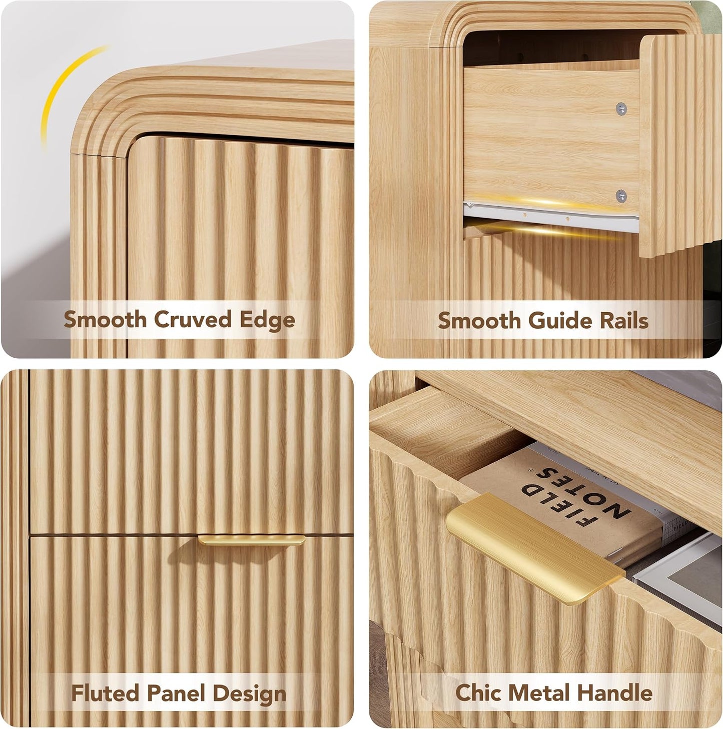 Modern Fluted Charging Nightstand Set